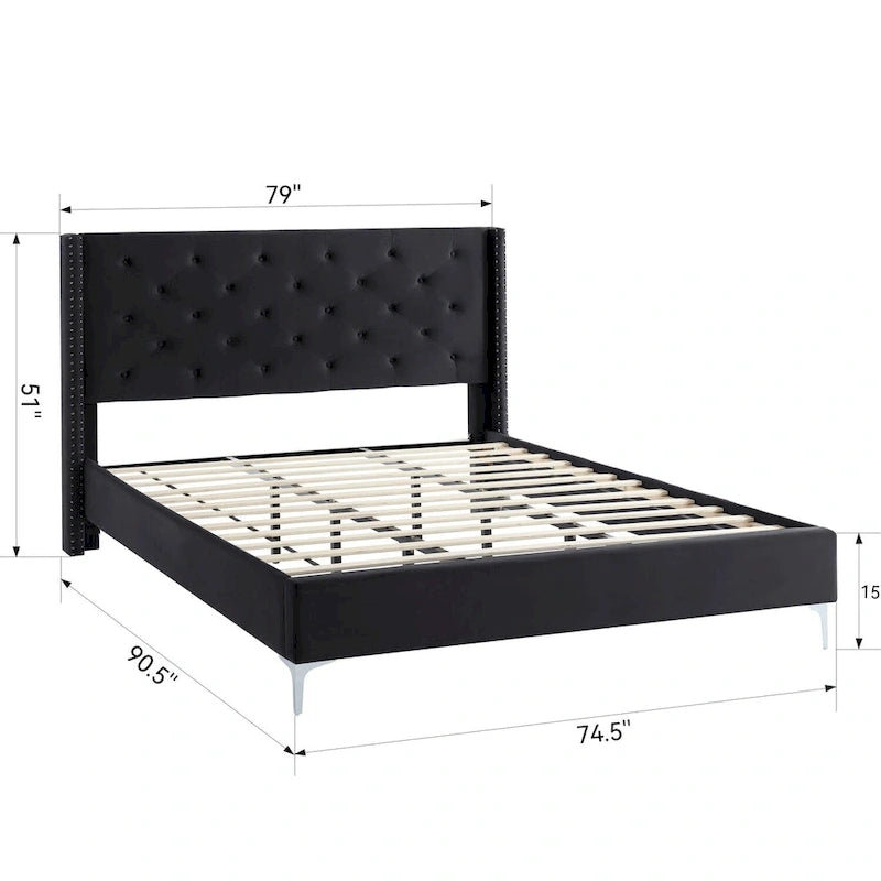 Lit plateforme tapissé en velours California King