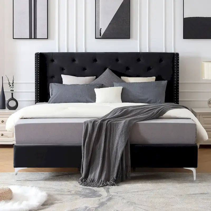 Lit plateforme tapissé en velours California King