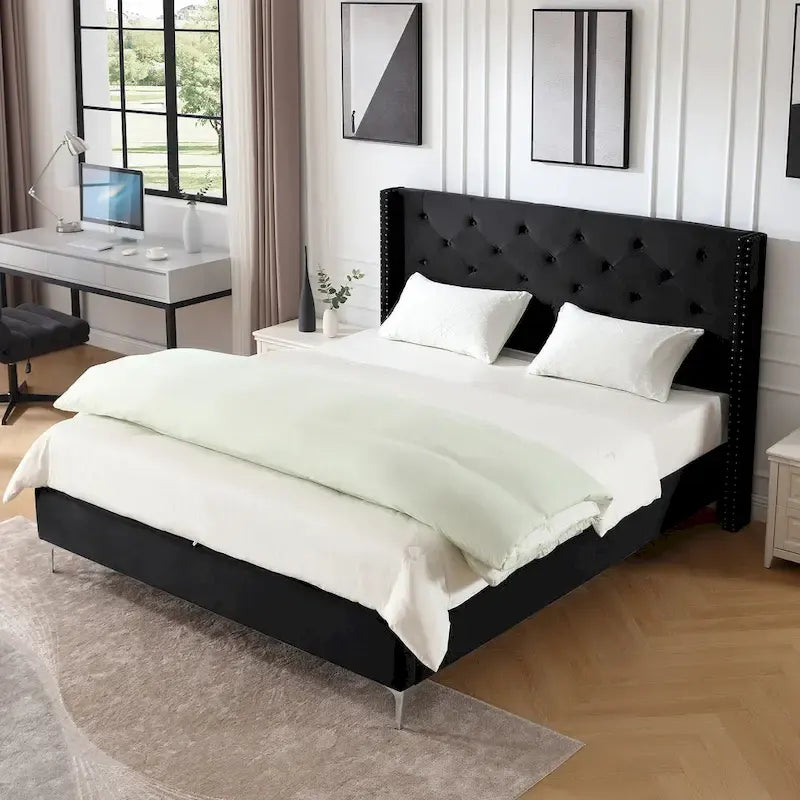 Lit plateforme tapissé en velours California King
