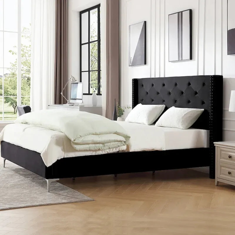 Lit plateforme tapissé en velours California King