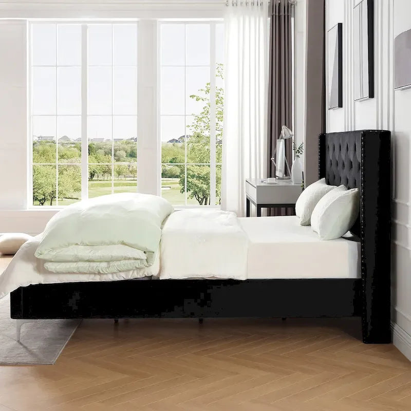 Lit plateforme tapissé en velours California King