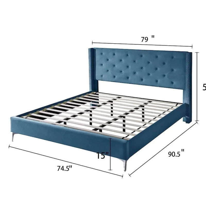 Lit plateforme tapissé en velours California King