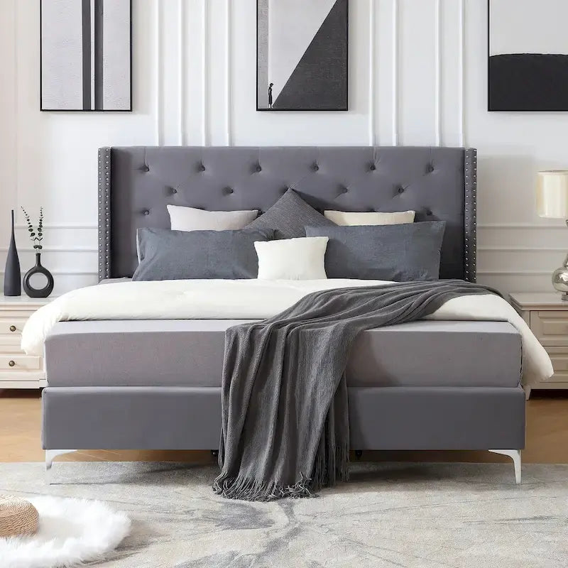 Lit plateforme tapissé en velours California King