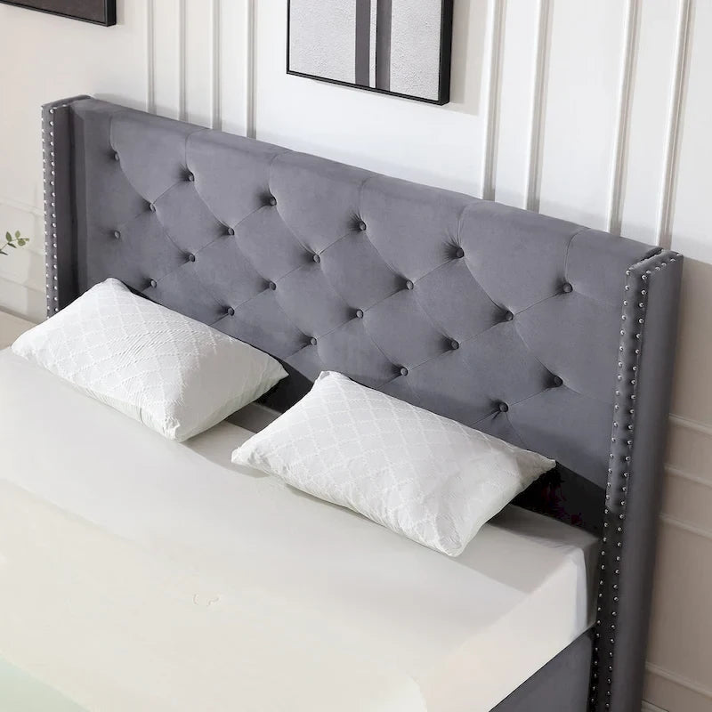 Lit plateforme tapissé en velours California King