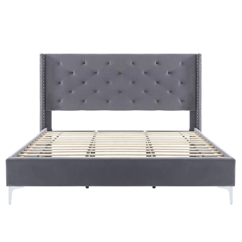 Lit plateforme tapissé en velours California King