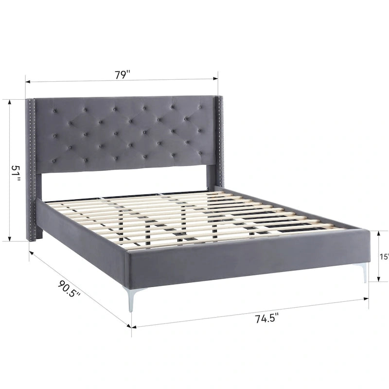 Lit plateforme tapissé en velours California King