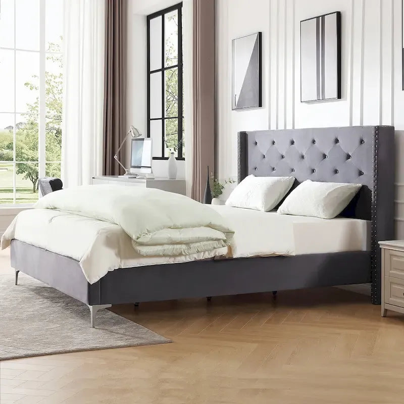 Lit plateforme tapissé en velours California King