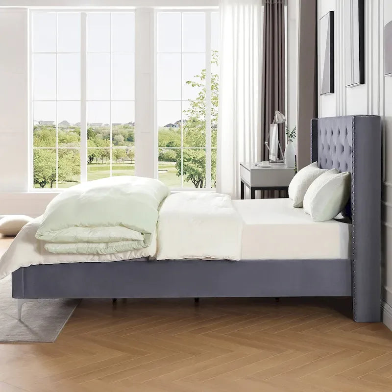 Lit plateforme tapissé en velours California King