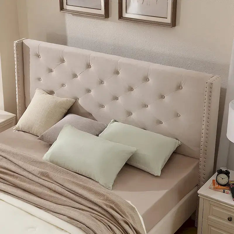 Lit plateforme tapissé en velours California King