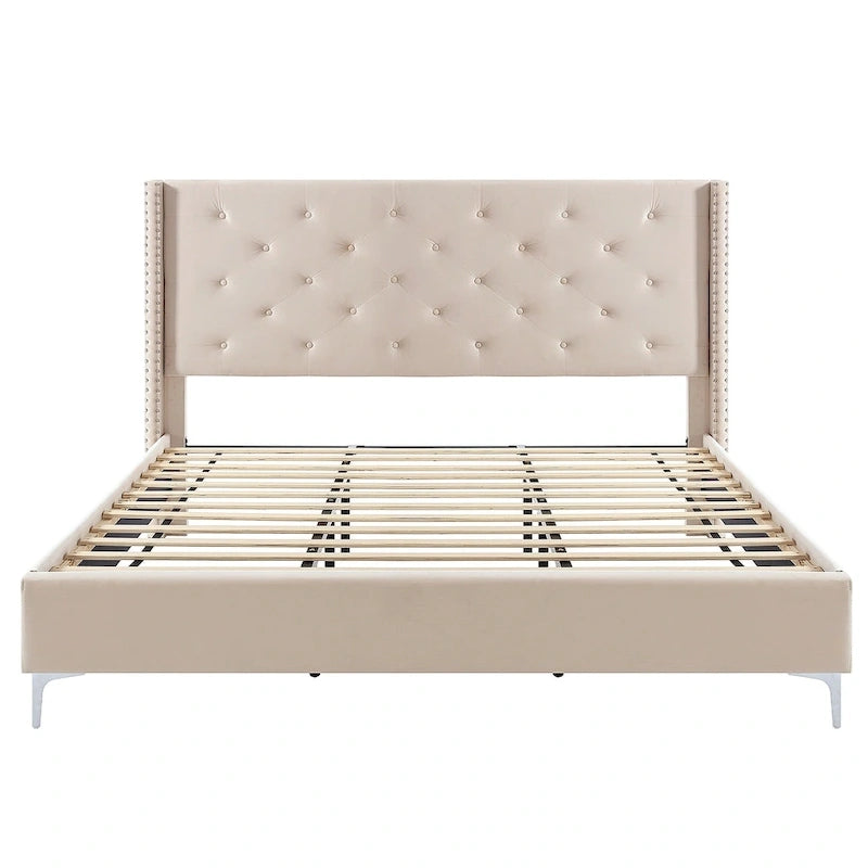 Lit plateforme tapissé en velours California King