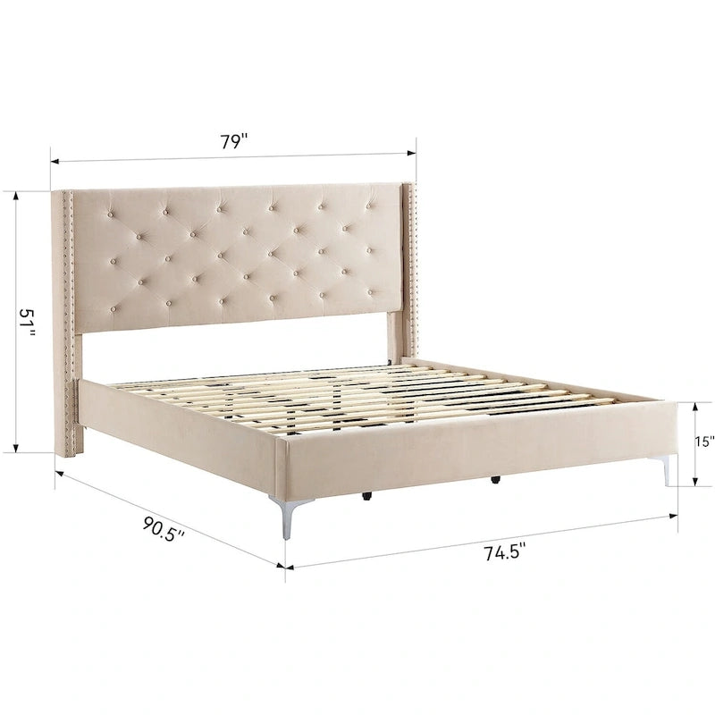 Lit plateforme tapissé en velours California King