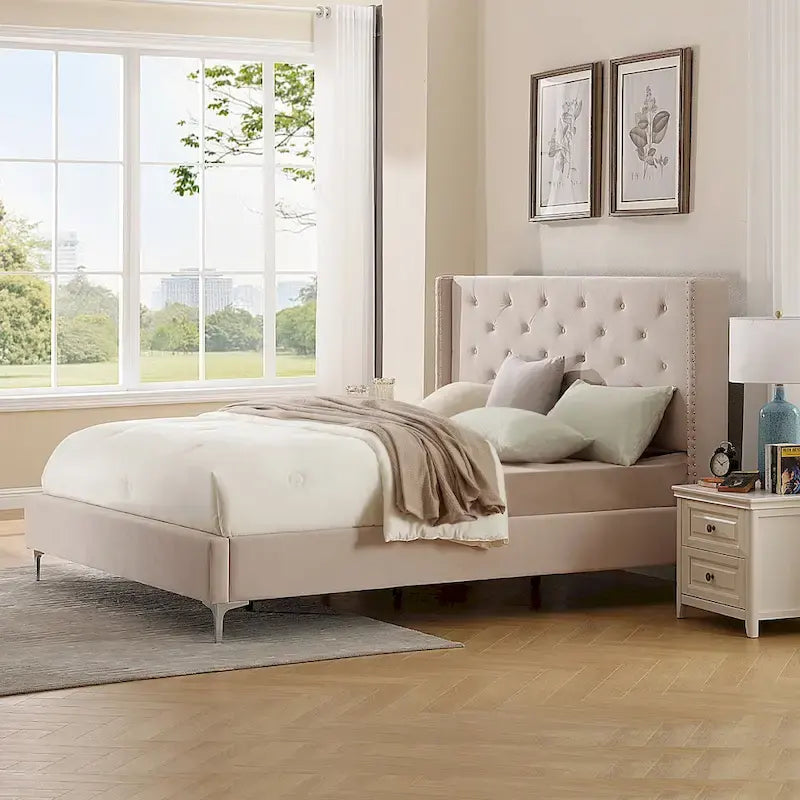 Lit plateforme tapissé en velours California King