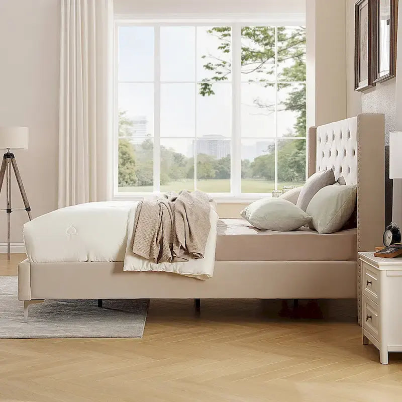 Lit plateforme tapissé en velours California King