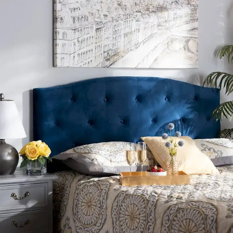 Tête de lit capitonnée en velours Leone moderne et contemporain – Bleu marine