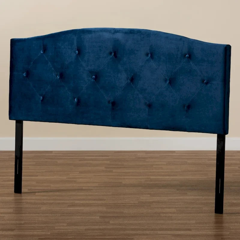 Tête de lit capitonnée en velours Leone moderne et contemporain – Bleu marine