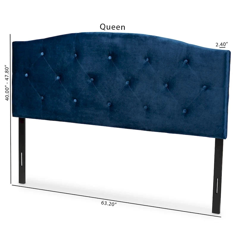 Tête de lit capitonnée en velours Leone moderne et contemporain – Bleu marine