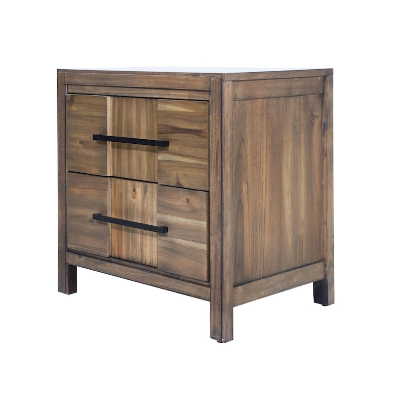 Table de chevet Tass en bois massif de transition à 2 tiroirs par Furniture of America