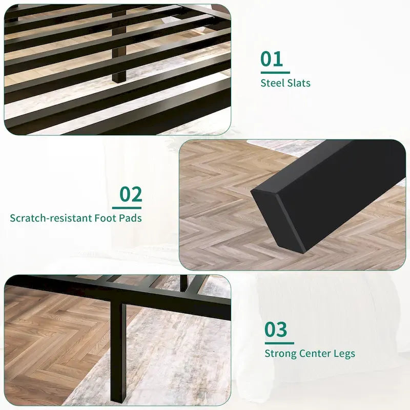 Cadre de lit plateforme moderne en métal King size