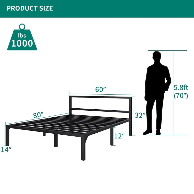 Cadre de lit plateforme moderne en métal King size