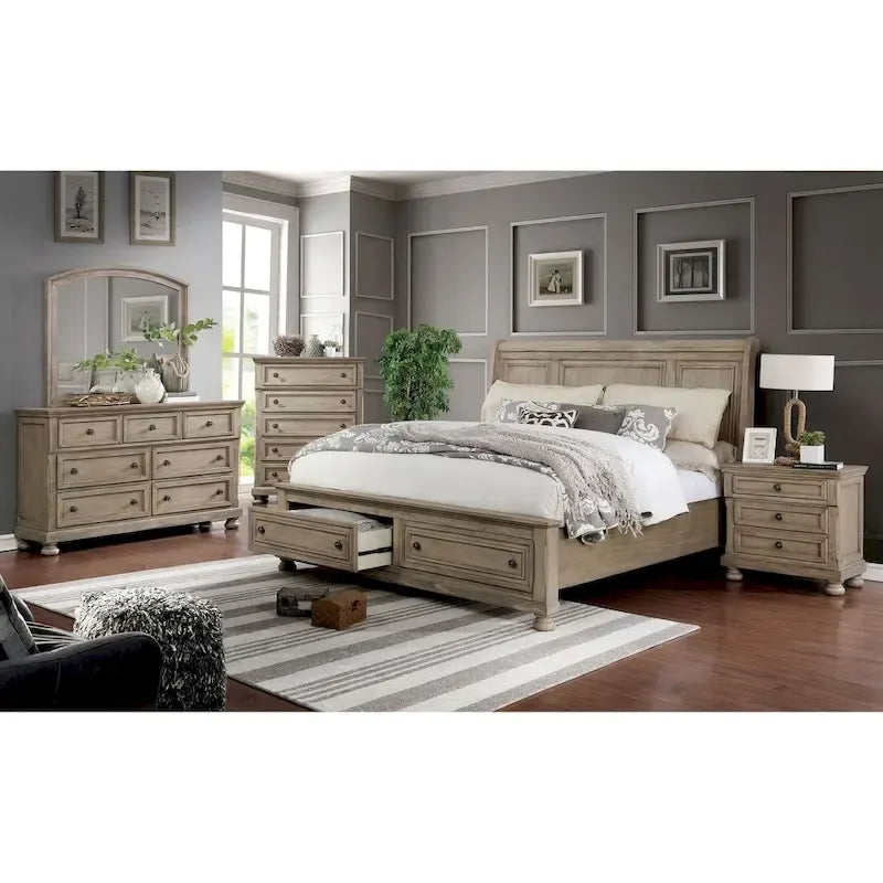 Lit traîneau 2 tiroirs en bois gris rustique Nahkohe de Furniture of America