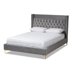 Lit plateforme glamour capitonné en velours contemporain