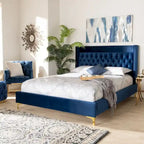 Lit plateforme glamour capitonné en velours contemporain