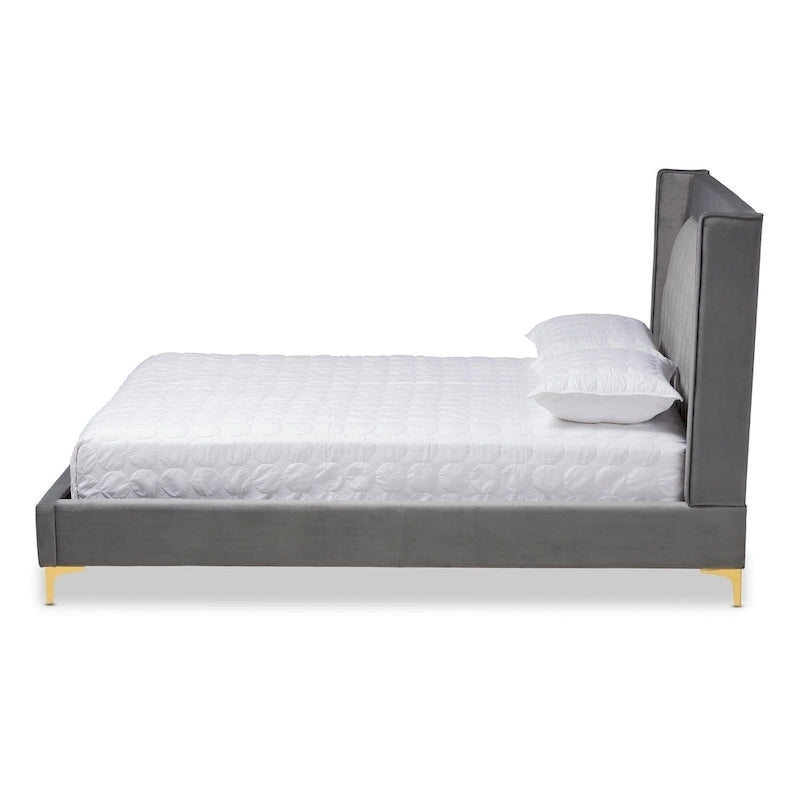 Lit plateforme glamour capitonné en velours contemporain