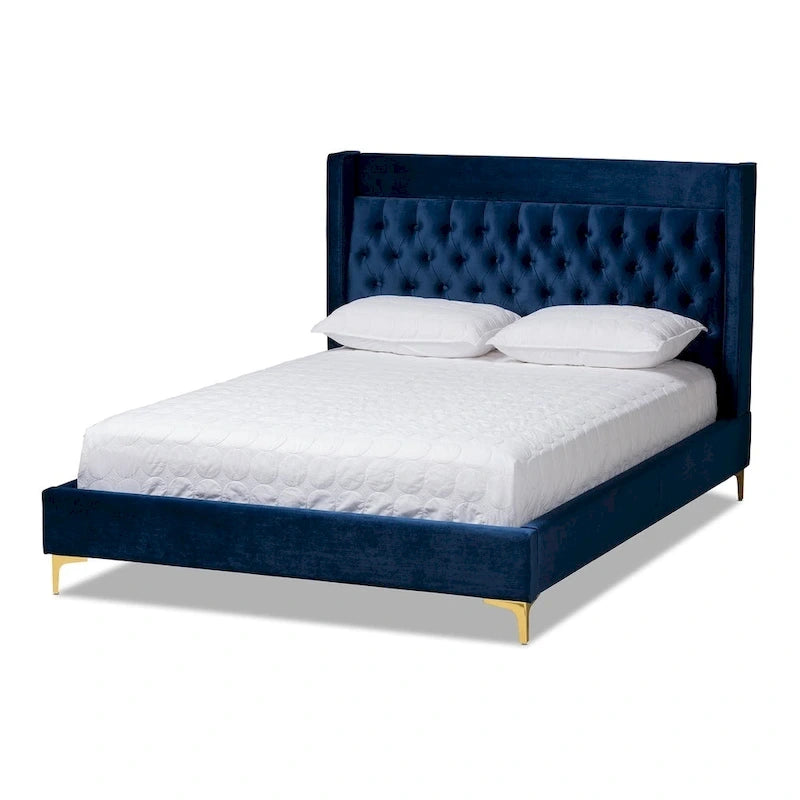 Lit plateforme glamour capitonné en velours contemporain