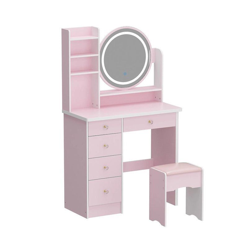 Coiffeuse de maquillage à 5 tiroirs avec miroir lumineux (ROSE/NOIR) - 52H