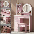 Coiffeuse de maquillage à 5 tiroirs avec miroir lumineux (ROSE/NOIR) - 52H