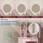 Coiffeuse de maquillage à 5 tiroirs avec miroir lumineux (ROSE/NOIR) - 52H