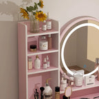 Coiffeuse de maquillage à 5 tiroirs avec miroir lumineux (ROSE/NOIR) - 52H