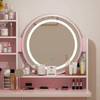 Coiffeuse de maquillage à 5 tiroirs avec miroir lumineux (ROSE/NOIR) - 52H