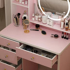 Coiffeuse de maquillage à 5 tiroirs avec miroir lumineux (ROSE/NOIR) - 52H
