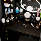 Coiffeuse de maquillage à 5 tiroirs avec miroir lumineux (ROSE/NOIR) - 52H