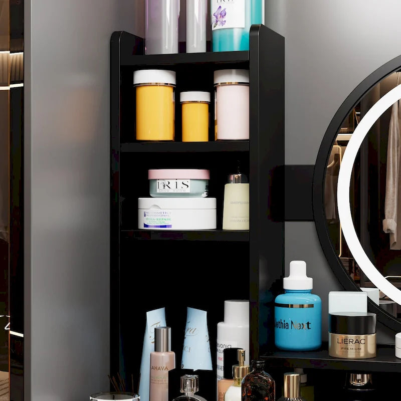 Coiffeuse de maquillage à 5 tiroirs avec miroir lumineux (ROSE/NOIR) - 52H