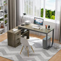 Bureaux d'angle de direction en L à 3 tiroirs avec armoire de rangement