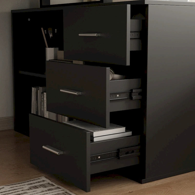 Bureaux d'angle de direction en L à 3 tiroirs avec armoire de rangement