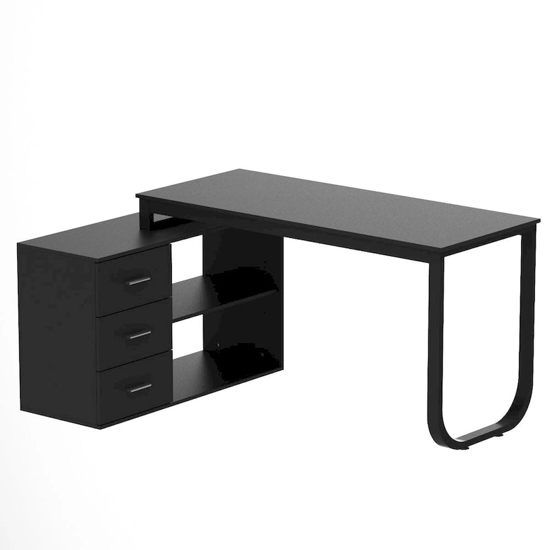 Bureaux d'angle de direction en L à 3 tiroirs avec armoire de rangement