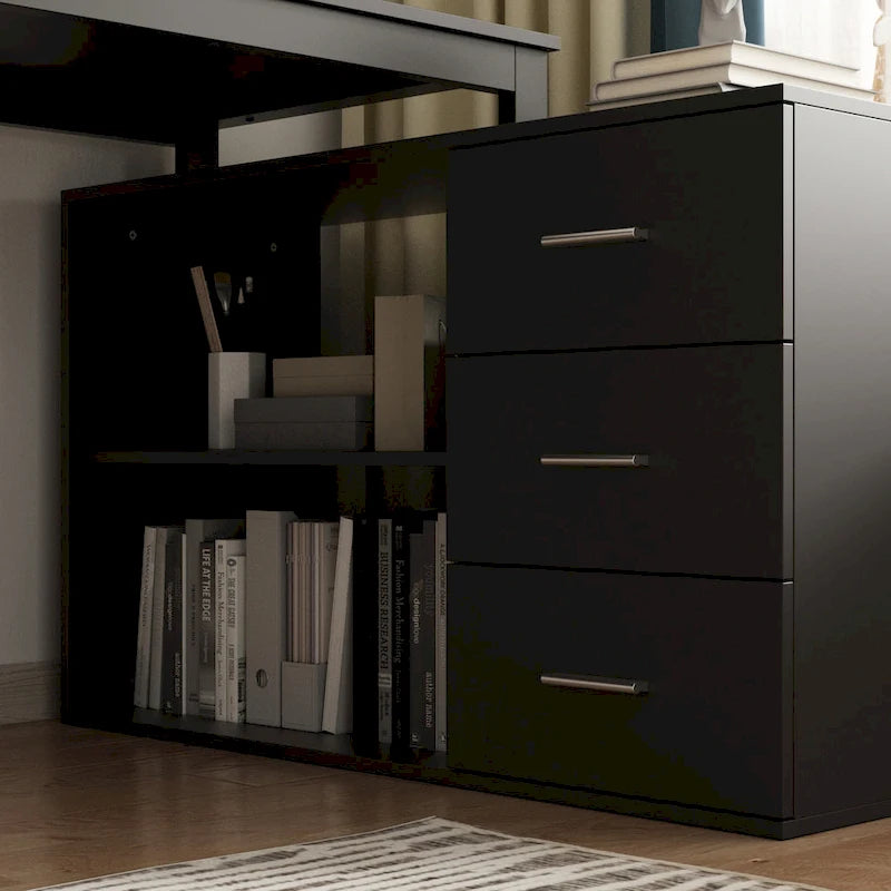 Bureaux d'angle de direction en L à 3 tiroirs avec armoire de rangement