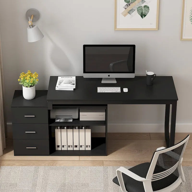 Bureaux d'angle de direction en L à 3 tiroirs avec armoire de rangement