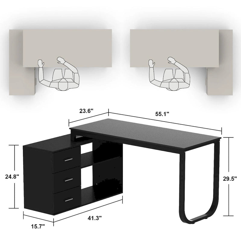 Bureaux d'angle de direction en L à 3 tiroirs avec armoire de rangement