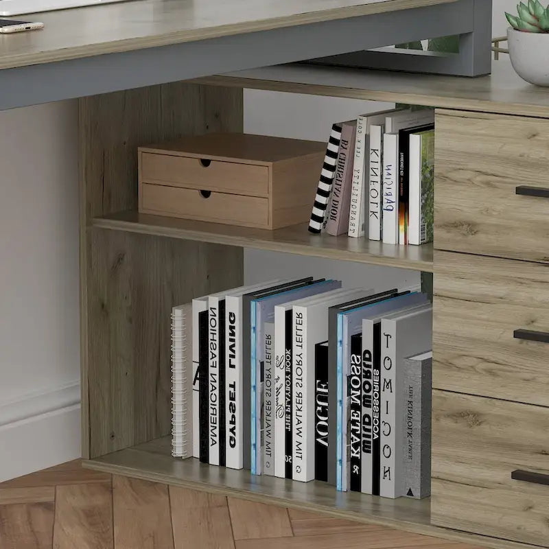 Bureaux d'angle de direction en L à 3 tiroirs avec armoire de rangement
