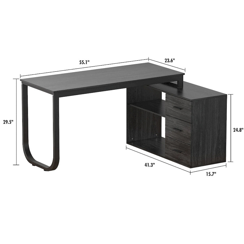 Bureaux d'angle de direction en L à 3 tiroirs avec armoire de rangement