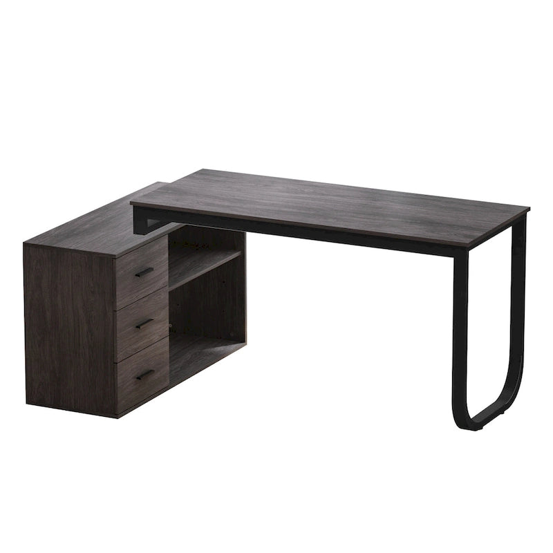 Bureaux d'angle de direction en L à 3 tiroirs avec armoire de rangement