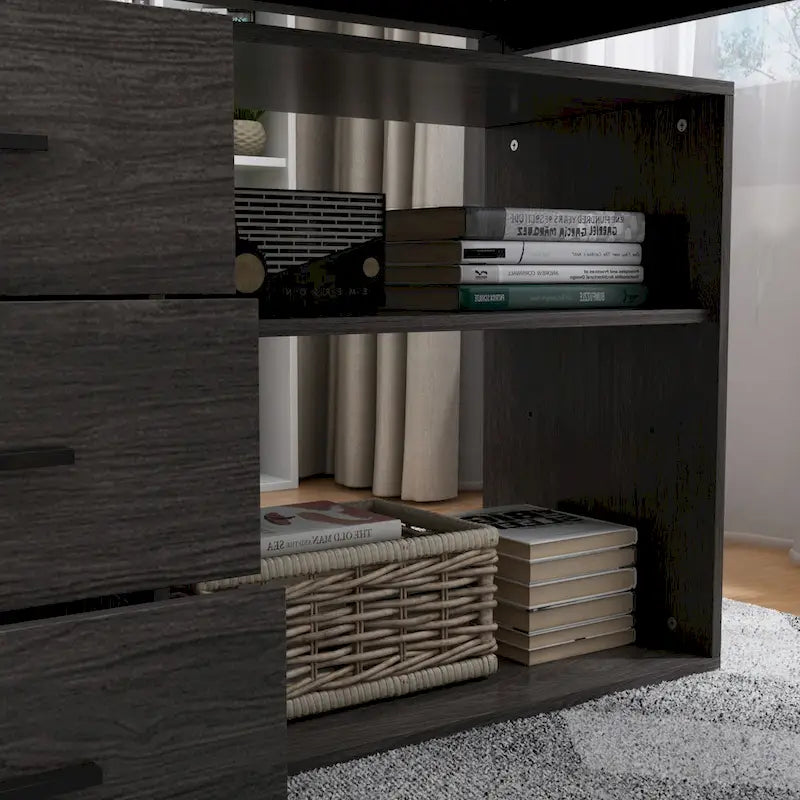 Bureaux d'angle de direction en L à 3 tiroirs avec armoire de rangement