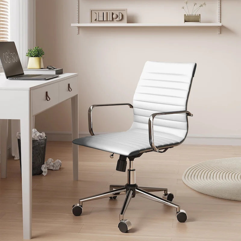 CAROCC Chaise de bureau d'ordinateur côtelée pivotante avec fonction d'inclinaison et de levage, fauteuil de bureau ergonomique en cuir de qualité supérieure