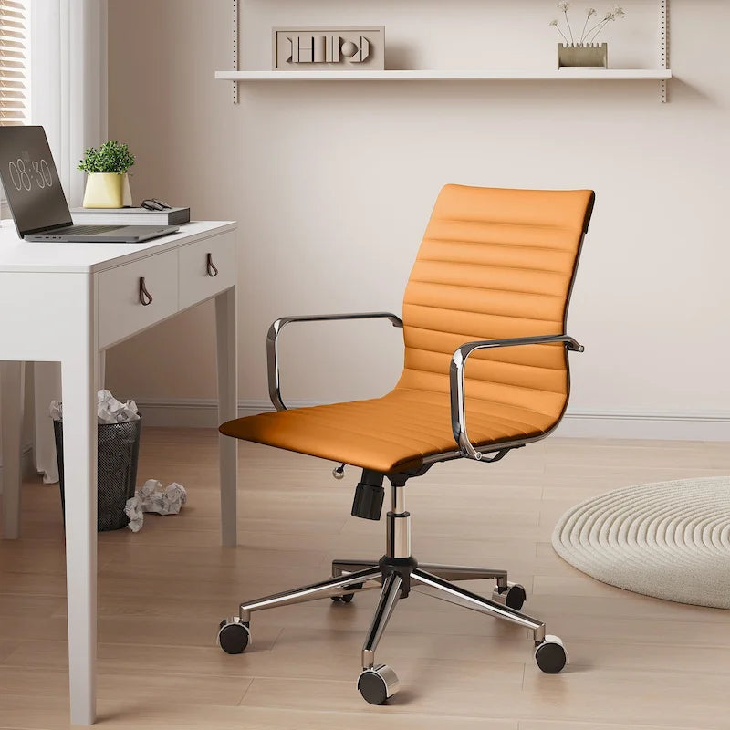 CAROCC Chaise de bureau d'ordinateur côtelée pivotante avec fonction d'inclinaison et de levage, fauteuil de bureau ergonomique en cuir de qualité supérieure