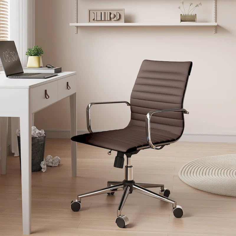 CAROCC Chaise de bureau d'ordinateur côtelée pivotante avec fonction d'inclinaison et de levage, fauteuil de bureau ergonomique en cuir de qualité supérieure