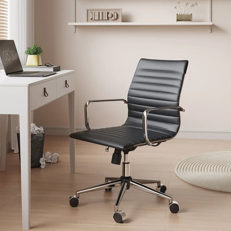 CAROCC Chaise de bureau d'ordinateur côtelée pivotante avec fonction d'inclinaison et de levage, fauteuil de bureau ergonomique en cuir de qualité supérieure